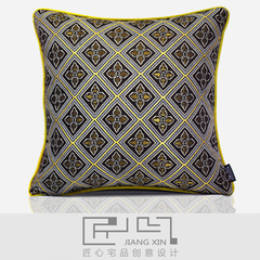 匠心宅品现代中式东南亚新古典样板房抱枕金菱形提花方枕（不含芯