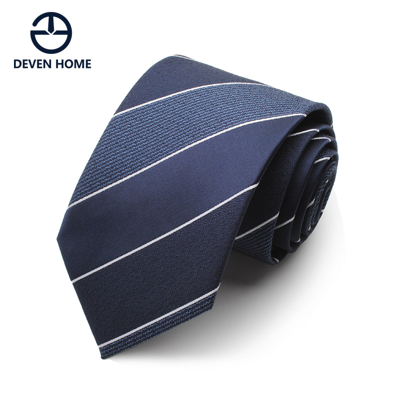 devenhome藏青色白色條紋領帶男士正裝商務8cm、7cm職業學生窄款