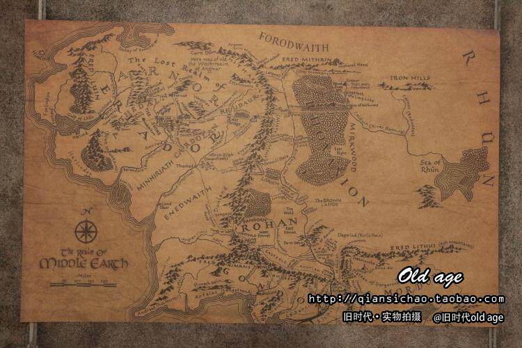 复古牛皮纸海报 老式怀旧 酒吧咖啡厅茶吧复古装饰道具画魔界地图