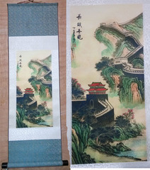 山水画风水招财画家居挂画礼品字画卷轴画长城风光客厅装饰丝绸画