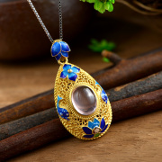 Very Thai s925 silver plated pendant Crystal silver jewelry pendant women''s retro atmosphere cloisonne