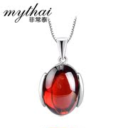 Very Thai vintage pendant 925 sterling silver Ruby necklace Korean version of the minimalist trend of personalized jewelry women''s accessories