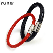 YUKI Korean version of titanium steel leather strap leather men and women leather luxury jewelry bracelets titanium steel couple hand in Europe and America