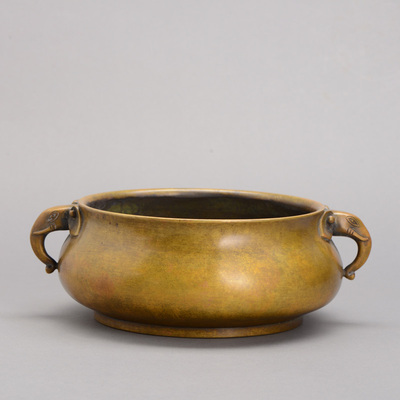 陈巧生炉 藏金色大象耳炉 手工仿古纯铜 香薰香炉 宣德炉