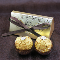 创意 喜糖盒子 欧式 金色压花纹 三角形 折叠 2粒装纸盒 糖盒