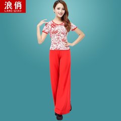 浪俏广场舞服装套装秋冬新款女中老年演出服练习练功服青花瓷短袖