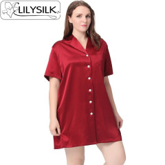 Lilysilk大码真丝睡衣女桑蚕丝性感短袖丝绸家居服衬衫