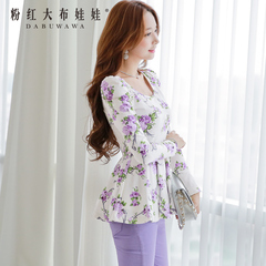 Coat women pink doll summer 2015 new bottoming shirt long sleeve printed crewneck long t shirts