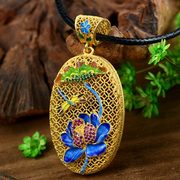 925 silver plated filigree pendant Lotus Thai female pendant elegant vintage silver jewelry