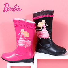 barbie芭比童鞋女童皮靴冬鞋新品儿童靴子真皮时尚雪地鞋棉鞋韩版