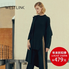 Westlink西遇2016冬新款 简约大气翻领羊毛混纺中长款女呢料外套