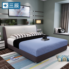 三辰 布艺床可拆洗1.5 1.8米双人床婚床简约储物现代小户型软床