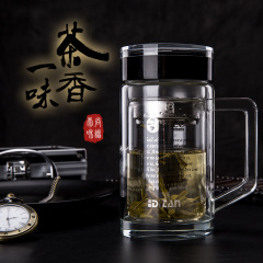 Face玻璃杯 过滤茶杯男隔热双层玻璃水杯加厚透明杯子带盖办公杯