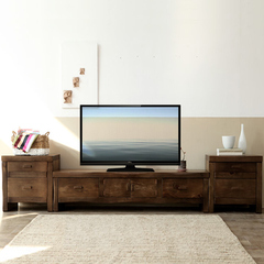 茗馨 纯实木电视柜组合中式复古客厅家具 仿古做旧电视柜