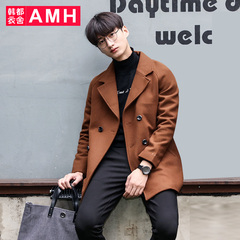 AMH男装2016冬季新款呢子大衣男中长款 韩版修身毛呢外套男青年Z