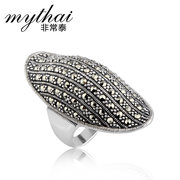 Thai silver jewelry mark 925 Thai silver decoration game simple and fashionable hyperbole Korean ring-ring girl