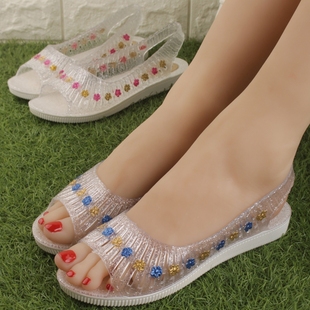 miumiu水晶涼鞋 2020新款夏季女士平底涼鞋軟底防滑魚嘴塑料涼鞋水晶果凍防水涼鞋 miumiu