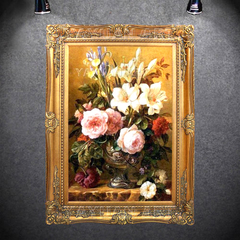 油画 客厅玄关装饰画欧式过道壁画餐厅挂画 手绘古典花卉竖版油画