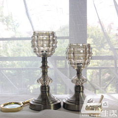 新古典后现代欧式茶色水晶玻璃烛台样板间时尚摆件家用办送人礼物