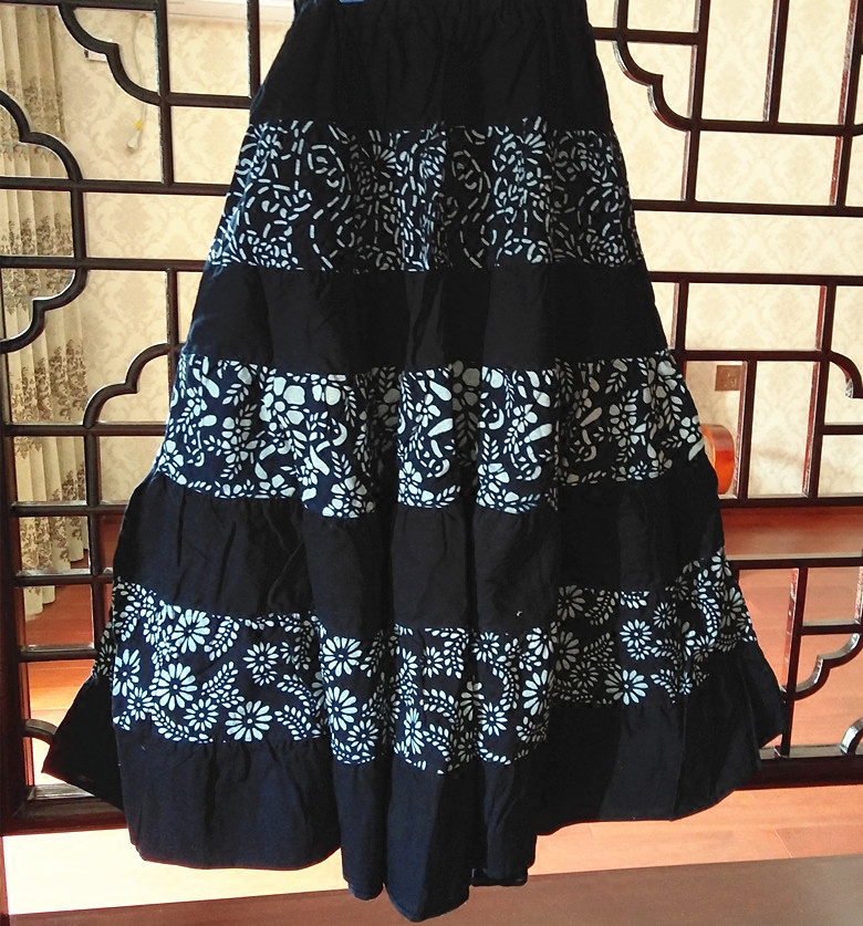 民族风乌镇特色蓝印花布半身裙长裙原创松紧腰大摆裙