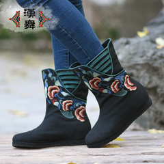 Chinese new Chinese-style dance autumn art pure Melaleuca sleeve at the end of the cloud embroidery cotton boots women boots lanxuan