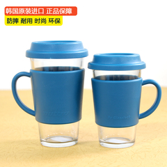 韩国glasslock三光云彩钢化玻璃茶杯 情侣水杯 带盖手把杯创意杯