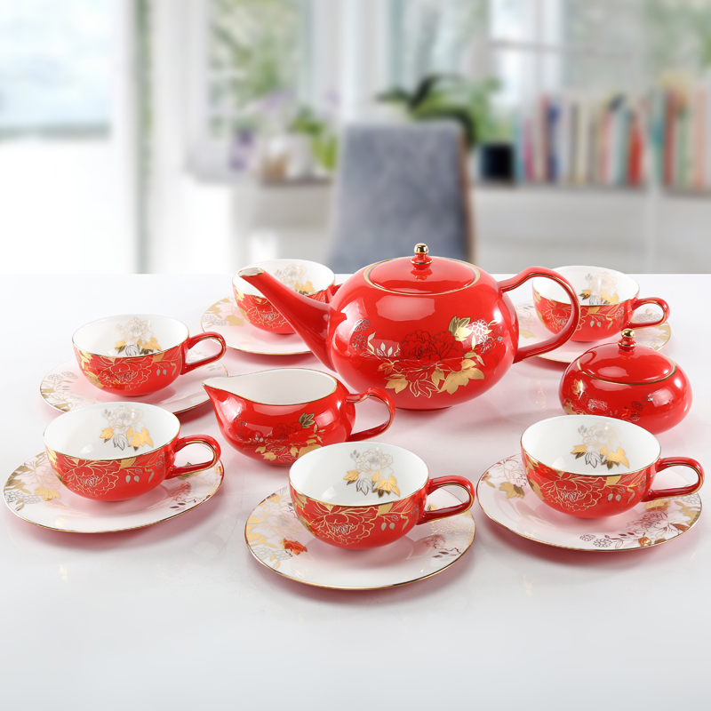 银凤骨瓷 15头丰韵神州红金牡丹骨瓷茶具高档茶具咖啡具套装茶杯在类目 餐饮具, 茶具, 整套茶具中 - 来自Buy2taobao.com提供专业的淘宝代购服务