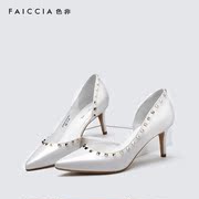 Faiccia/non-spring 2016 pointy shoes light hollow rivets in high heels stiletto shoes 8301