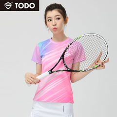 TODO唐盾女子羽毛球运动服上衣排汗时尚短袖t恤比赛服跑步1081