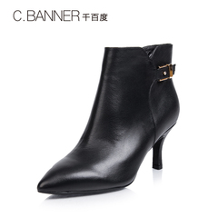 C.BANNER/千百度2016冬新品牛皮通勤高跟女短靴A6521414