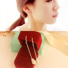 Korean version of the elegant Lady Pearl long fringe non-pierced earrings ear nail ear clip earrings ear studs