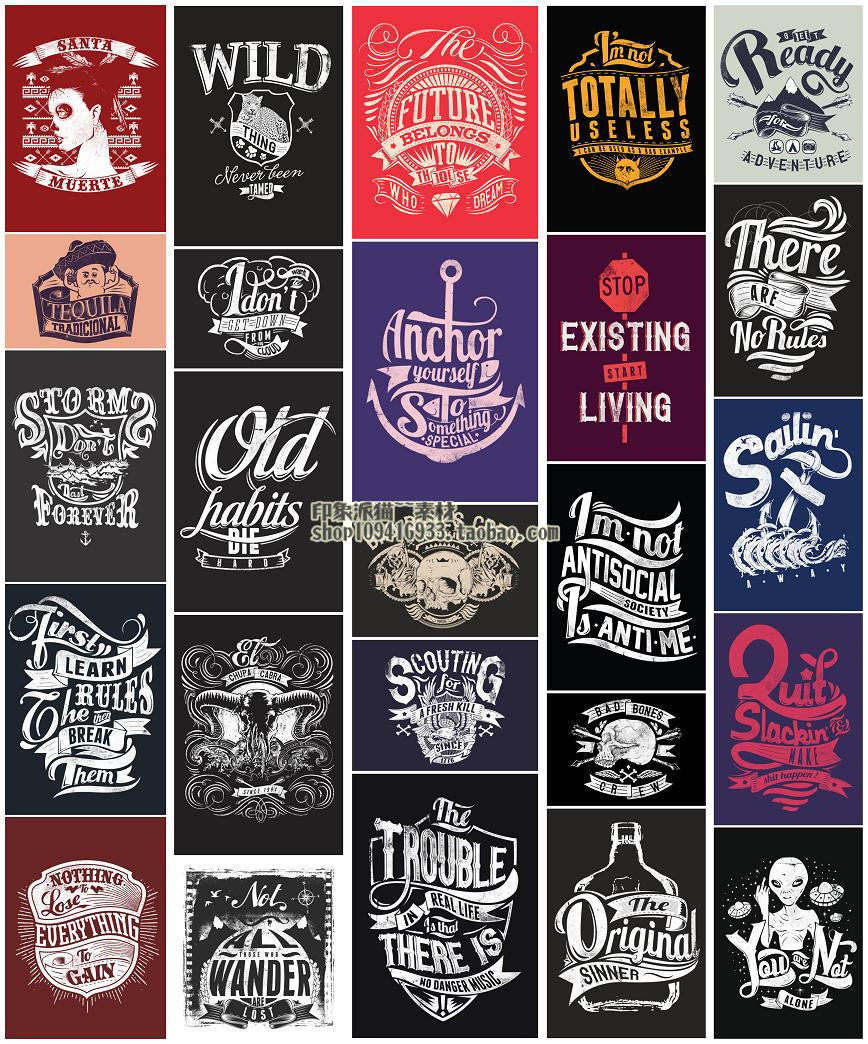 矢量设计素材欧美复古风格文字艺术纹章盾牌纹身设计素材