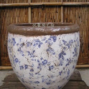 大花缸美式风格大花器粗陶挂釉大花器花园庭院景观大陶器
