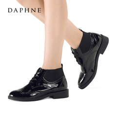 Daphne/达芙妮16冬新布洛克单鞋 潮流英伦系带粗跟女鞋1016605099