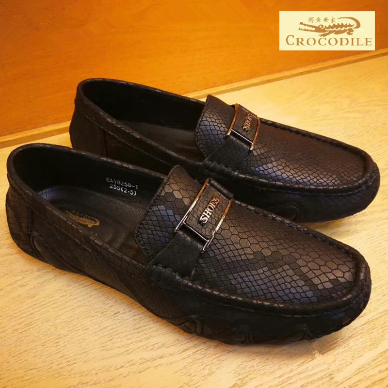 鳄鱼世家男鞋专柜正品新款男士皮鞋子头层牛皮花纹皮潮鞋18258-1