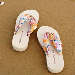 SUNNYCOLOR夏季波西米亚沙滩鞋 坡跟女士凉拖鞋 防滑松糕跟人字拖