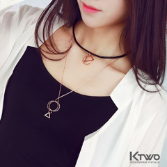 KTWO韩版项链女18k玫瑰金色几何多层项圈毛衣链长款百搭圣诞礼物