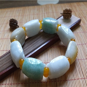 缅甸翡翠玉石男士三彩长寿龟玉珠手链翡翠玉手链