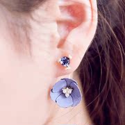 Email Korea new stylish temperament Japan hot sweet camellias bright diamond hanging earrings jewelry