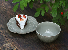 一鸿餐具外贸瓷器高级灰色浮雕星月甜品盘蛋糕盘点心面碗汤碗