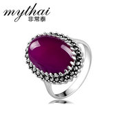 Thai Thai silver fashion retro Bohemian Ruby 925 Silver exaggerated new silver ring woman