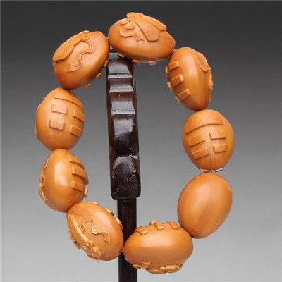 苏工名家千恩作品《暗八仙》手串橄榄核雕9颗