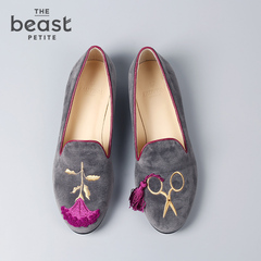 THE BEAST/野兽派 金剪刀与鸡冠花灰丝绒Loafers 乐福鞋