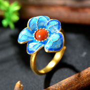 Thai natural South Red Ring 925 silver plated cloisonne blue index finger ring burning tide women new