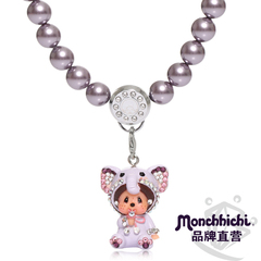 Monchhichi萌趣趣饰品甜美紫色8mm仿水晶珍珠短项链女NEC038-C23