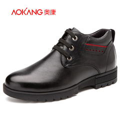 Aokang shoes 2015 winter warm new high helped with cashmere men's cotton-padded shoes genuine leather platform shoes men