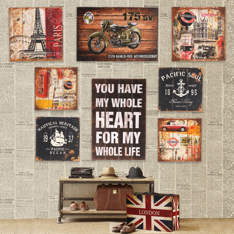 美式乡间复古无框装饰木板画挂壁画咖啡厅酒吧墙壁装饰道具挂件在类目 家居饰品, 壁饰中 - 来自Buy2taobao.com提供专业的淘宝代购服务