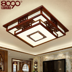 仿古中式实木灯具现代led正方形客厅卧室灯餐厅羊皮吸顶灯饰06015