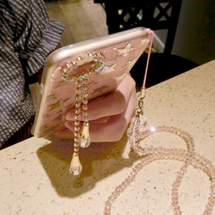 苹果6s手机壳挂脖绳iPhone6 plus软边保护套奢华镶钻水晶挂绳潮女