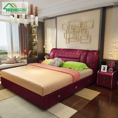 皮床真皮床软体床简约双人床1.8米小户型气动储物婚床免费安装